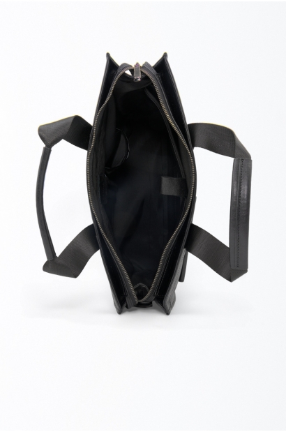 Maletín de piel negro bolsillos y bandolera Old Rowley - vista interior