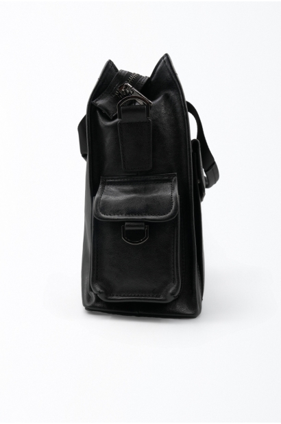 Maletín de piel negro bolsillos y bandolera Old Rowley - vista otro lateral