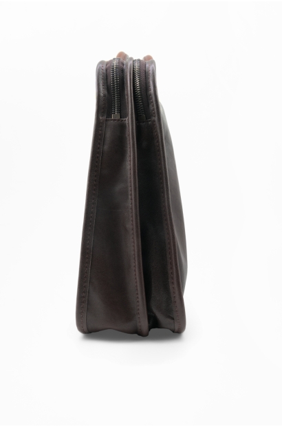 Maletín de piel marrón con bolsillo frontal Old Rowley - vista lateral
