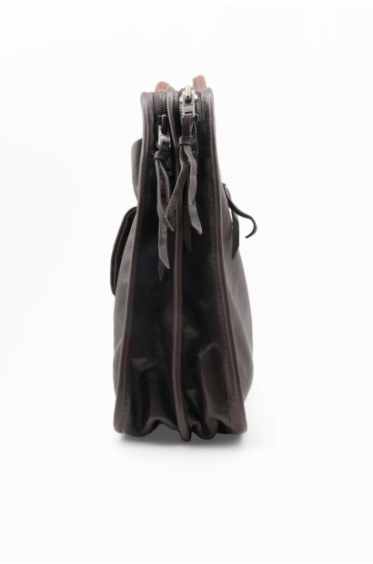 Maletín de piel marrón con bolsillo frontal Old Rowley - vista otro lateral