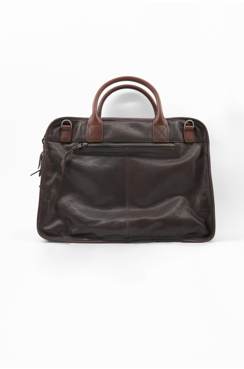Maletín de piel marrón con bolsillo frontal Old Rowley - vista trasera
