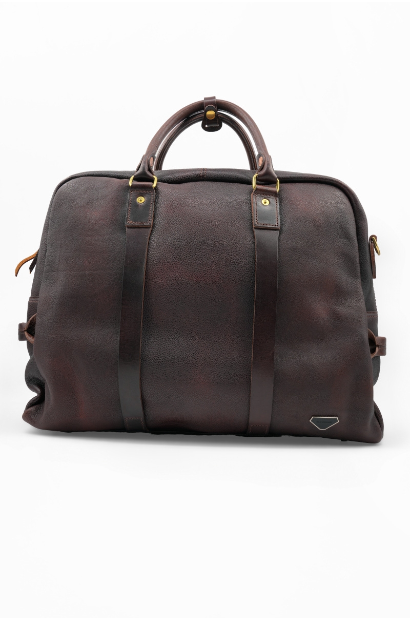 Bolso de viaje de piel marrón estilo weekender Old Rowley - vista frontal