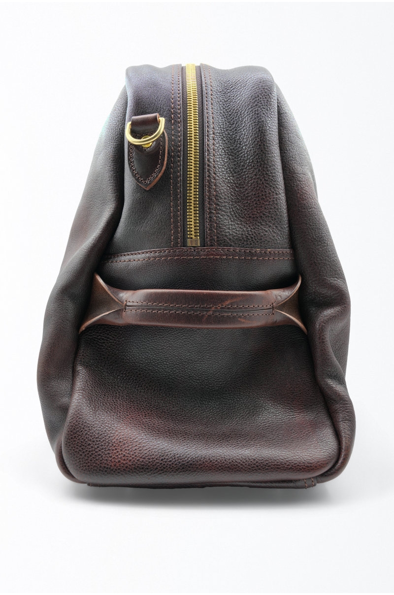 Bolso de viaje de piel marrón estilo weekender Old Rowley - vista lateral