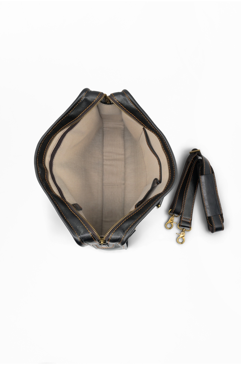 Maletín de piel negro Old Rowley - vista dentro