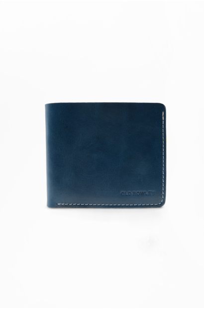 Billetera de piel azul Old Rowley - vista frontal cerca