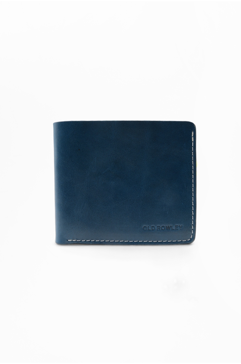 Billetera de piel azul Old Rowley - vista frontal cerca