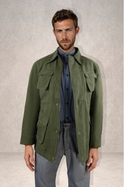 Chaqueta sahariana verde para hombre Old Rowley - vista frontal