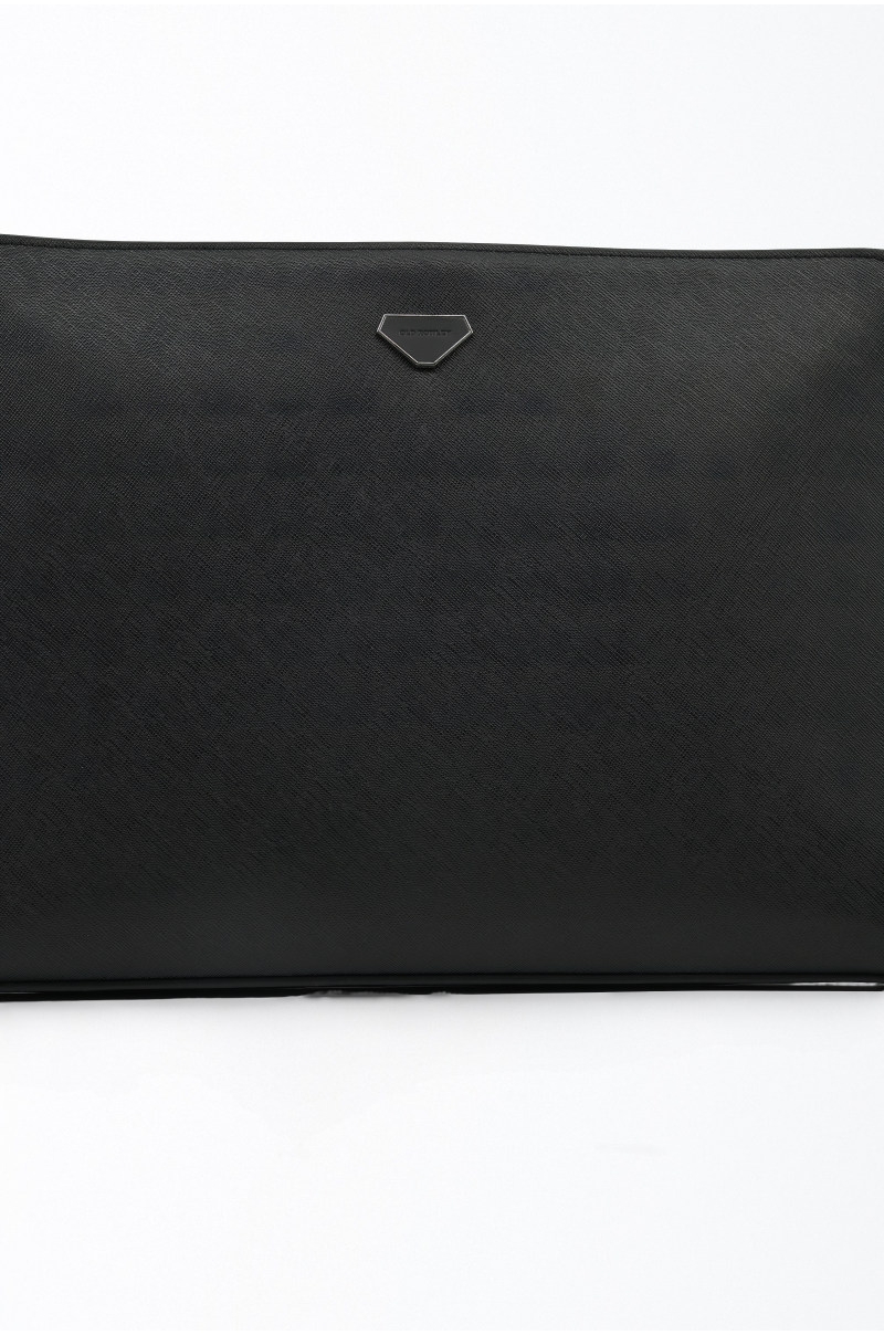 Portadocumentos de piel negra con cremallera para hombre Old Rowley - vista cerca