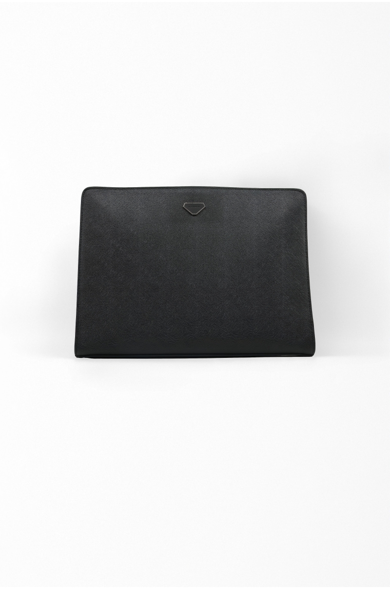 Portadocumentos de piel negra con cremallera para hombre Old Rowley - vista frontal