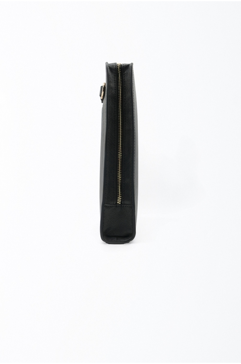 Portadocumentos de piel negra con cremallera para hombre Old Rowley - vista lateral