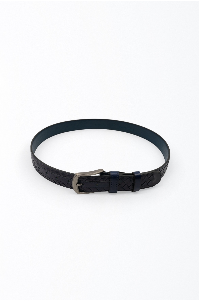 Cinturón de piel azul marino trenzado con hebilla metálica Old Rowley - vista circular
