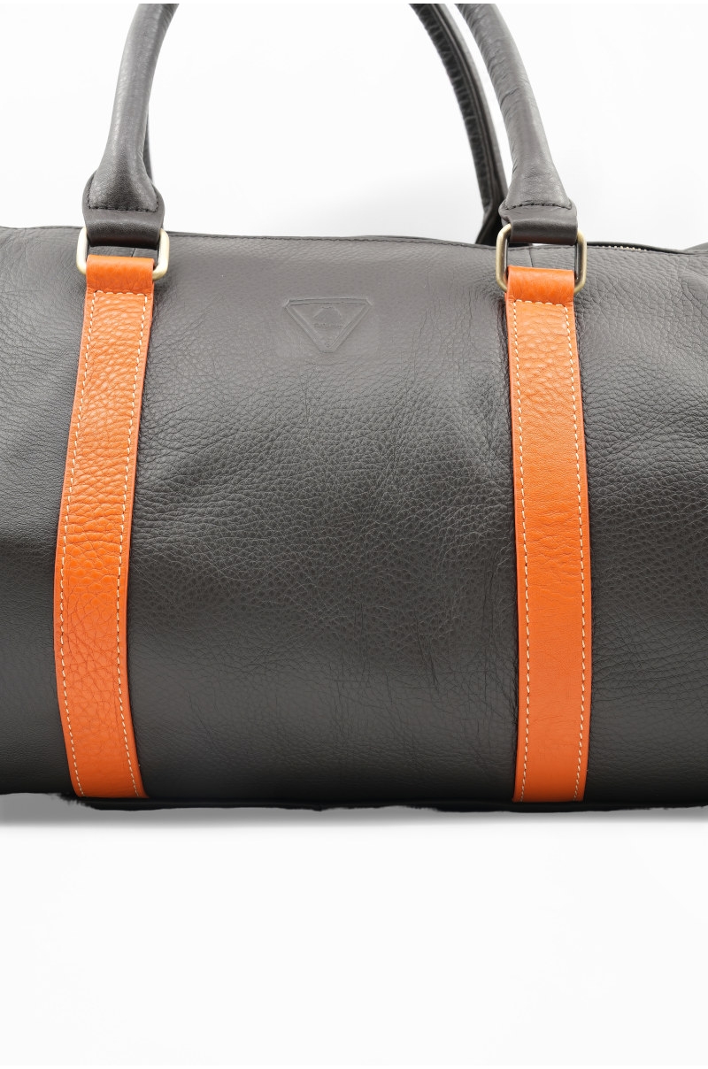 Bolsa viaje piel con detalles en contraste cognac Old rowley - vista cerca