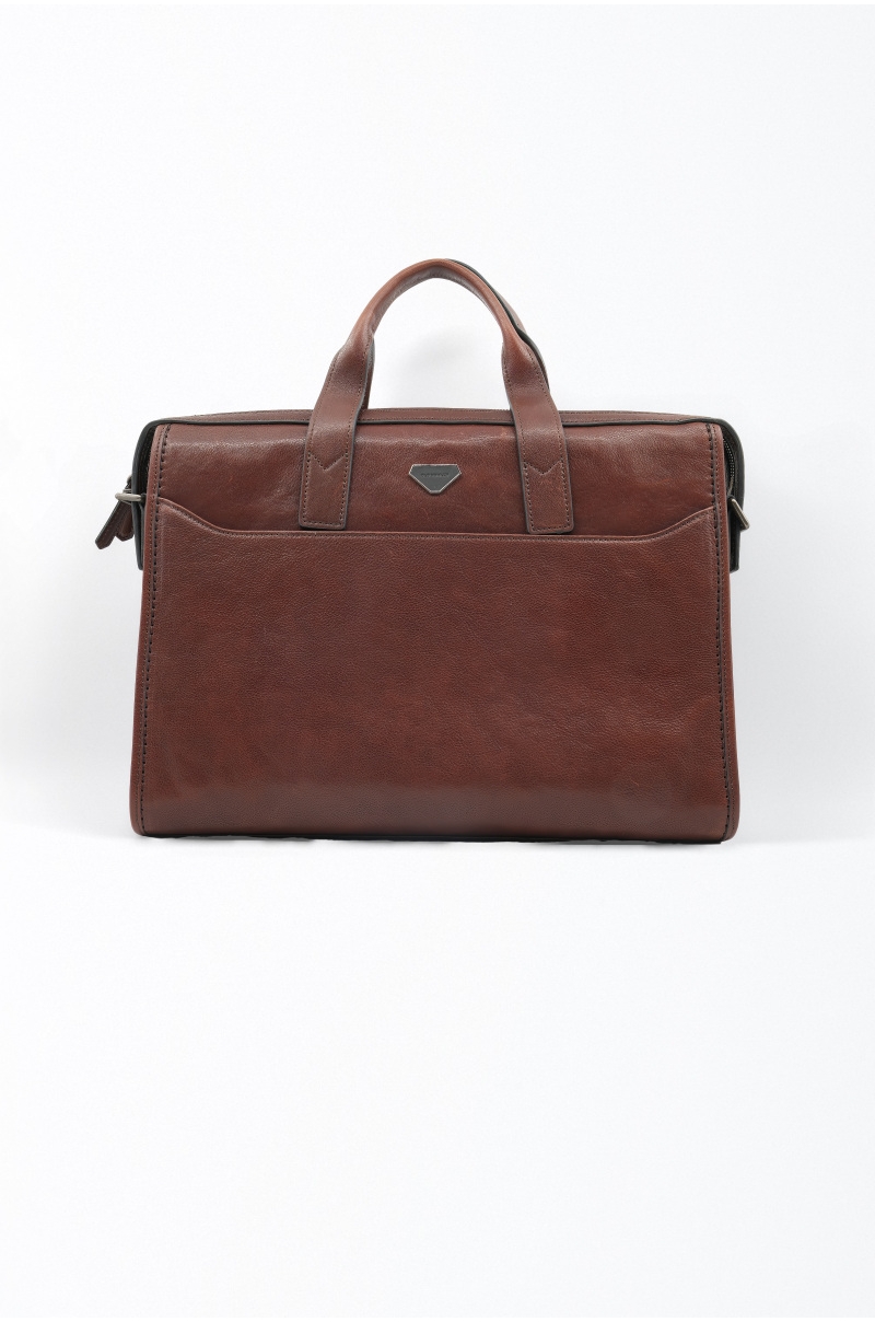 Maletín de piel marrón con bandolera Old Rowley - vista delantera