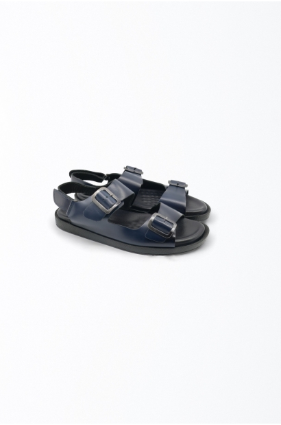 Sandalias de Cuero Azul Hebilla Plantilla Doble Grosor Old Rowley - vista lateral del par