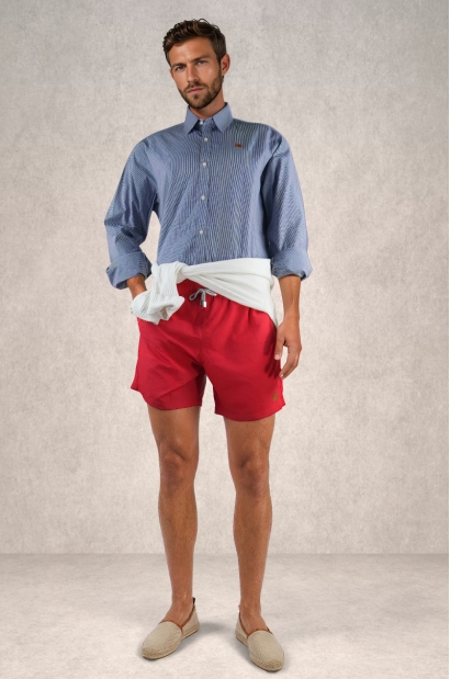 Bañador Hombre Rojo Liso con Cordón Ajustable Old Rowley - vista completa