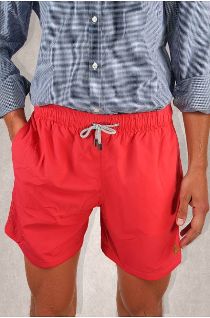 Bañador Hombre Rojo Liso con Cordón Ajustable Old Rowley - vista cerca