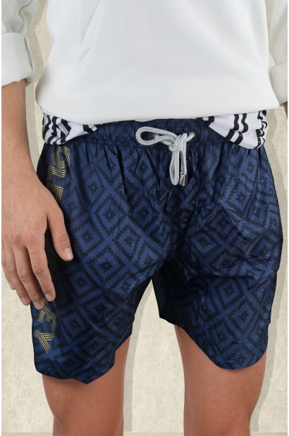 Bañador hombre azul estampado geométrico Old Rowley - vista frontal completa