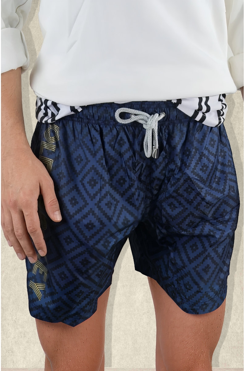 Bañador hombre azul estampado geométrico Old Rowley - vista cerca