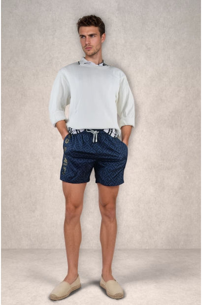 Bañador hombre azul estampado geométrico Old Rowley - vista frontal completa