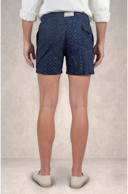 Bañador hombre azul estampado geométrico Old Rowley - vista trasera