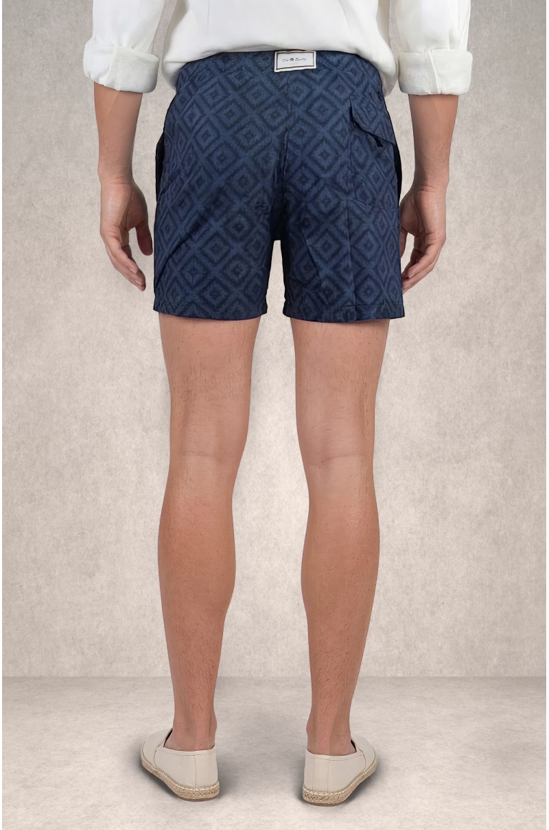 Bañador hombre azul estampado geométrico Old Rowley - vista trasera