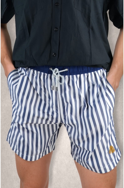 Bañador hombre azul y blanco de rayas estilo náutico Old Rowley - vista frontal completa