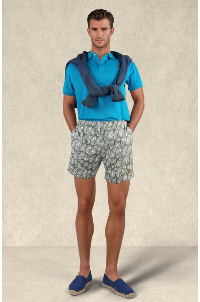 Bañador verde estampado orgánico estilo mediterráneo Old Rowley - vista frontal completo