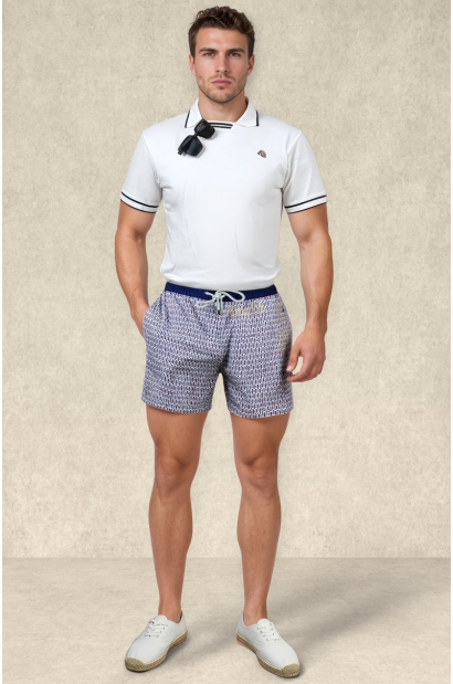 Bañador azul microestampado geométrico de faros Old Rowley -  vista frontal completa