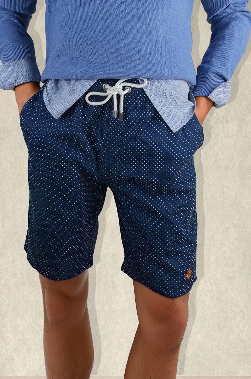 Maillot de bain homme bleu marine à pois blancs vue face