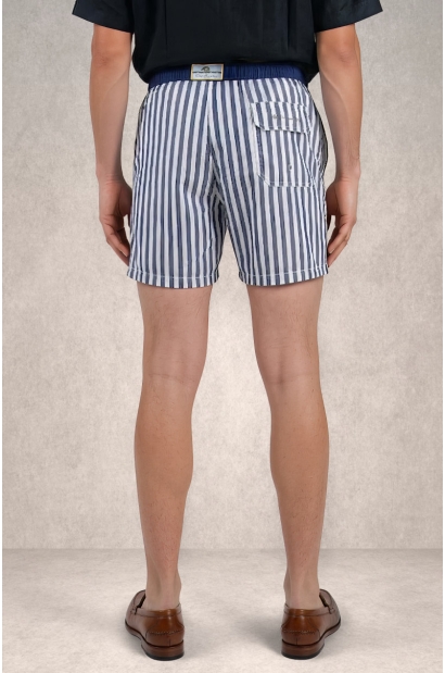 Bañador hombre azul y blanco de rayas estilo náutico Old Rowley - vista trasera