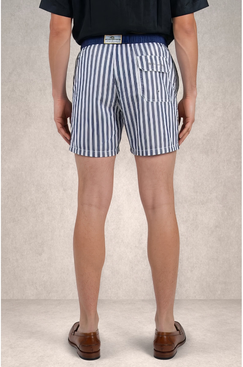 Bañador hombre azul y blanco de rayas estilo náutico Old Rowley - vista trasera