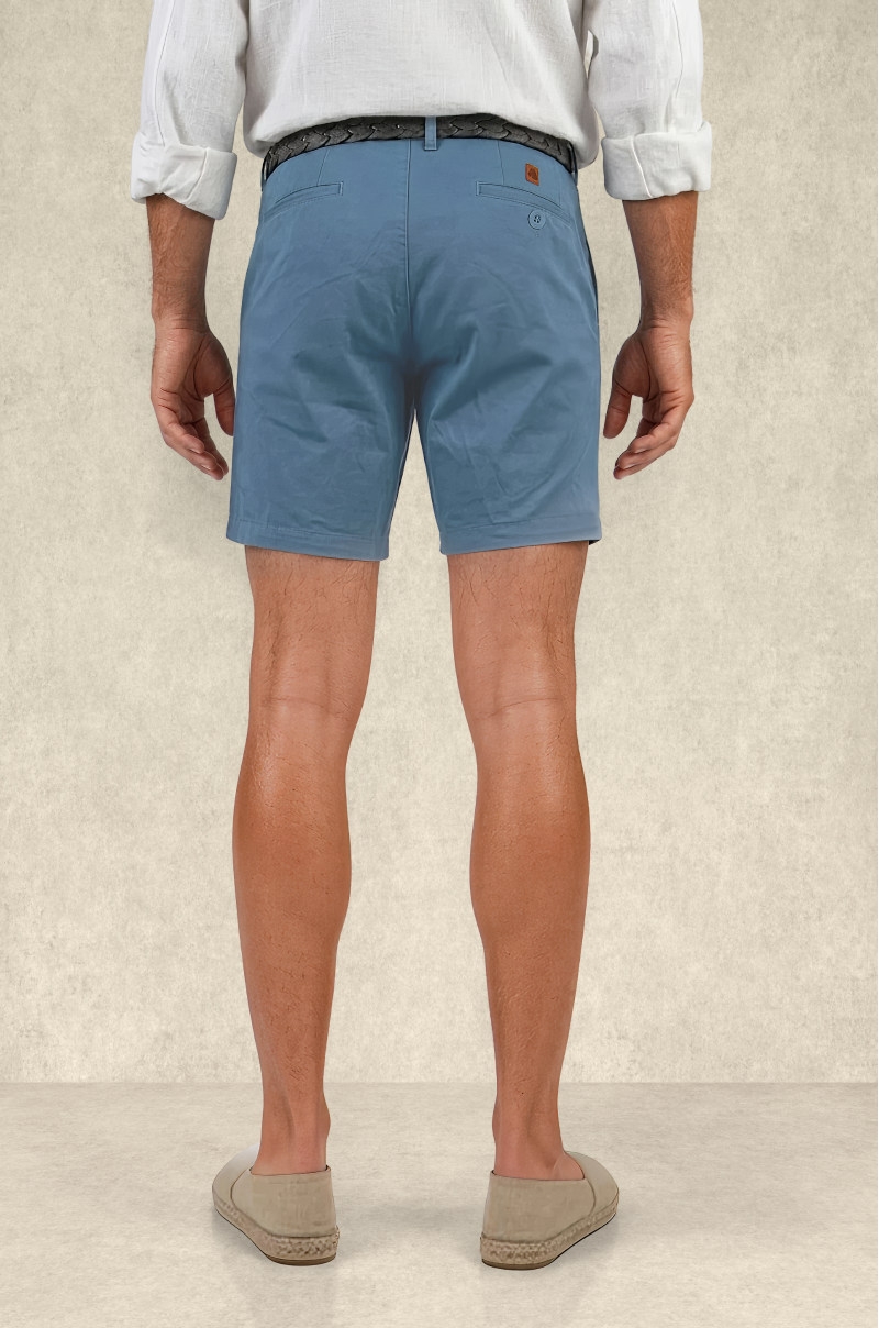 Mens light blue chino shorts back view