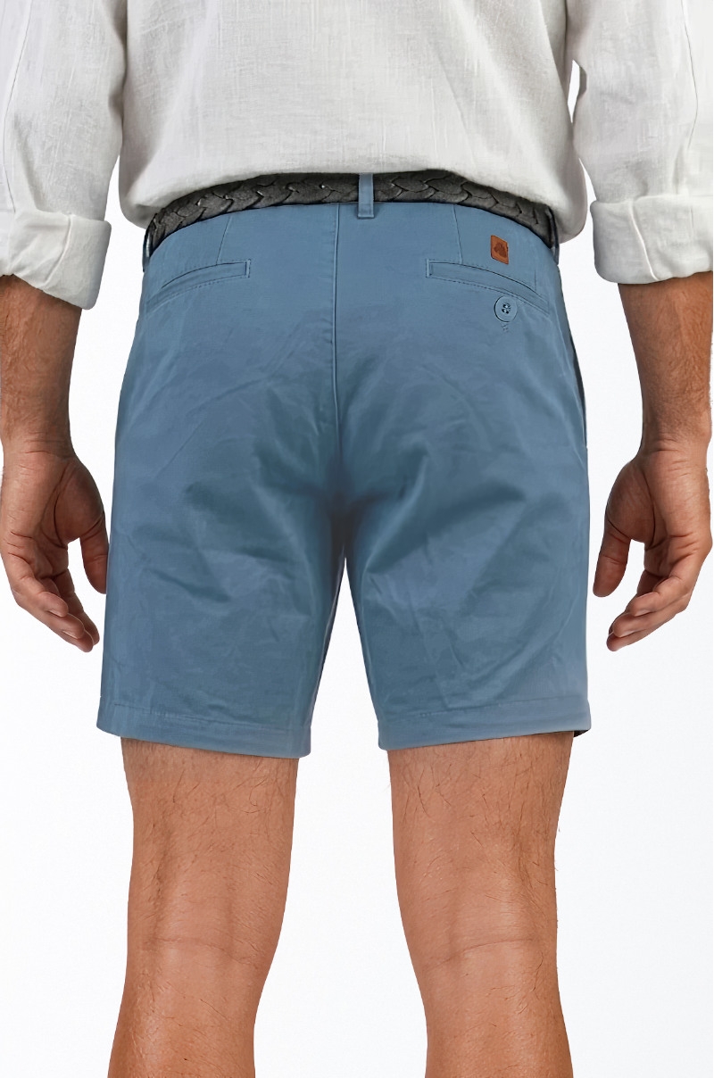 Mens light blue chino shorts back view