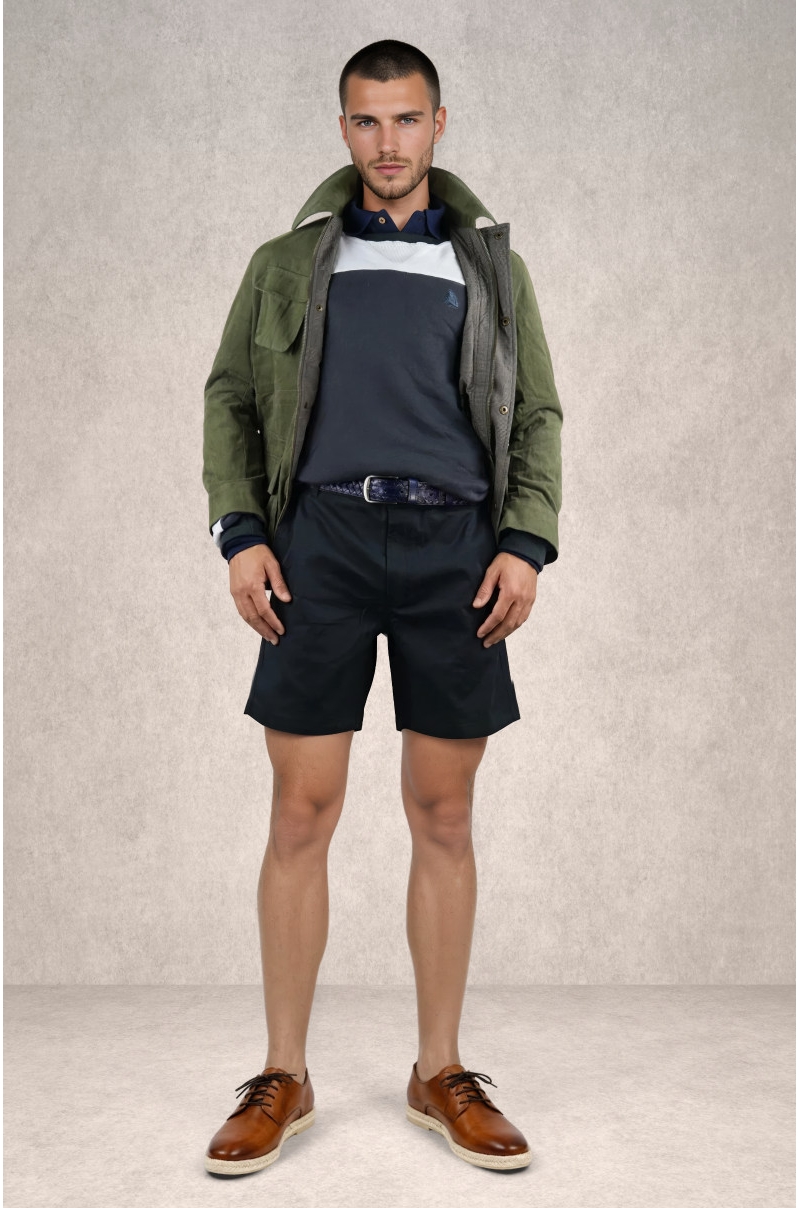 Bermuda chino homme noir 100 pour cent coton style elegant vue de face