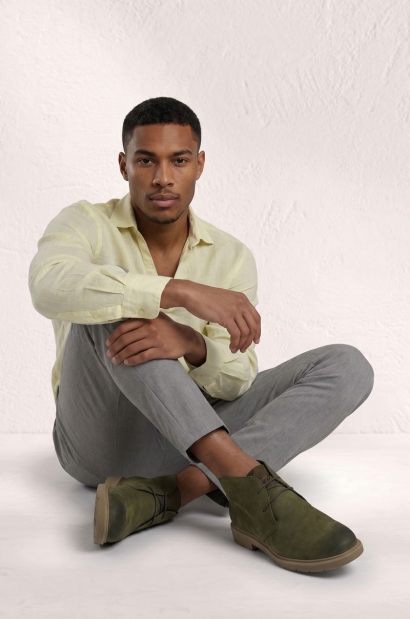 Botines de Ante Verde Lengueta Lana Old Rowley - vista lateral del par