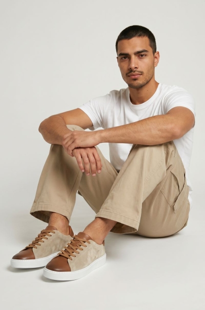 Zapatillas Piel Marrón y Ante Beige Cordones Old Rowley - vista lateral par