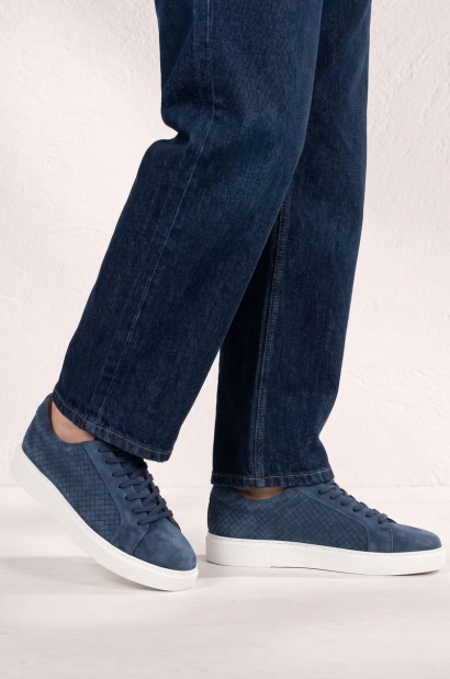 Zapatillas Gamuza Azul Diseño Cuadriculado Old Rowley - vista lateral par