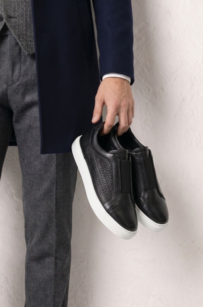 Black Leather Sneakers with...