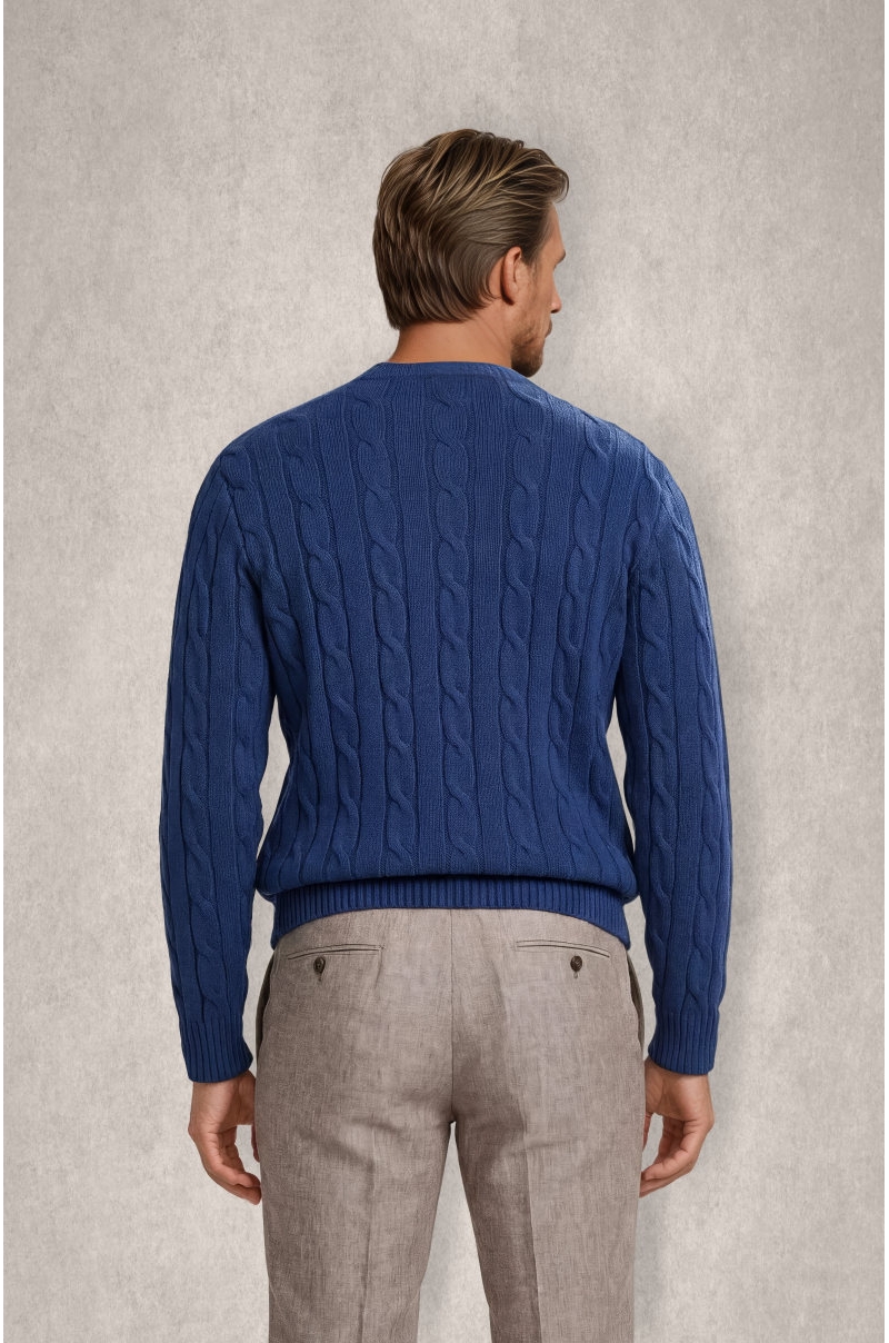 Jersey de punto trenzado Azul marino Old Rowley - vista trasera