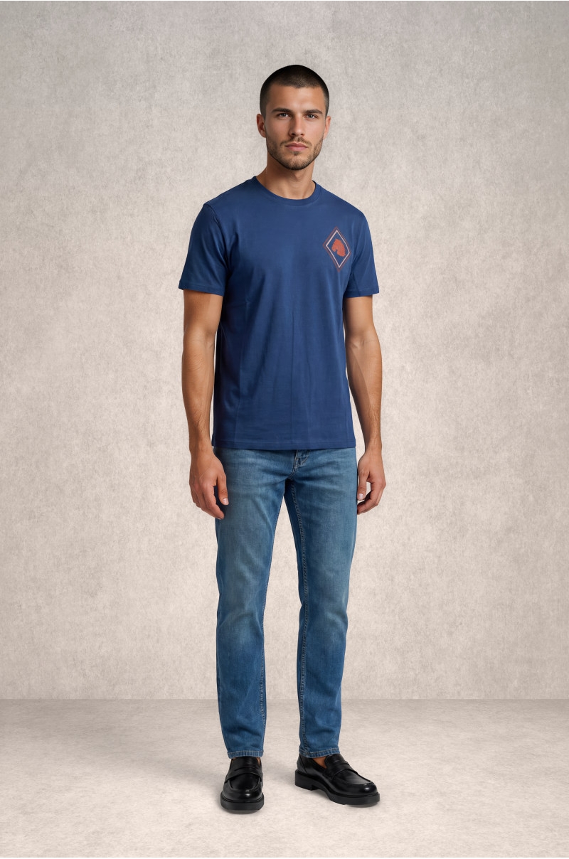 Camiseta hombre azul marino con logo estilo casual Old Rowley - vista frontal completa