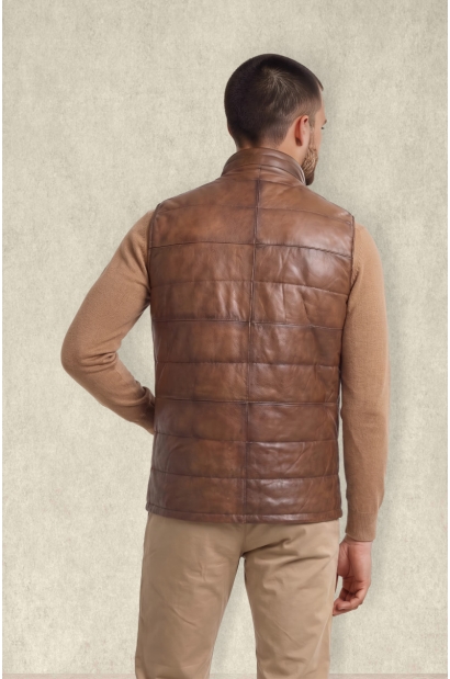 chaleco piel marrón acolchado Old Rowley - vista trasera