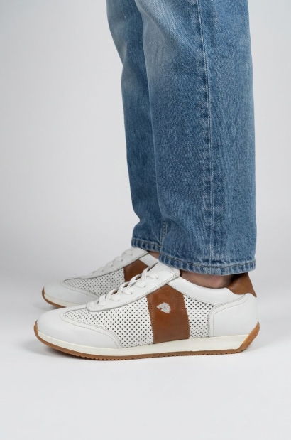 Zapatillas Piel Transpirable Estilo Italiano blanco Old Rowley - vista lateral del par