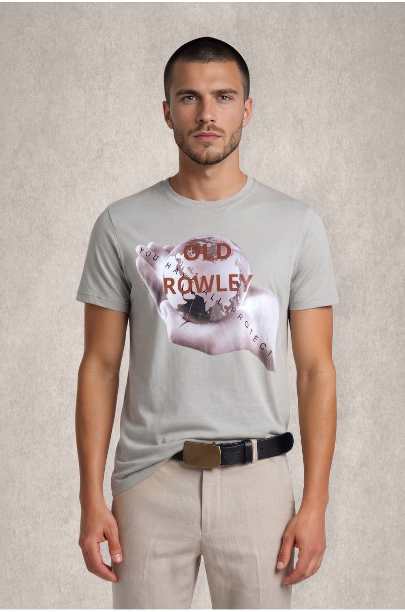 Camiseta verde caqui Protect your world Old Rowley - vista frontal