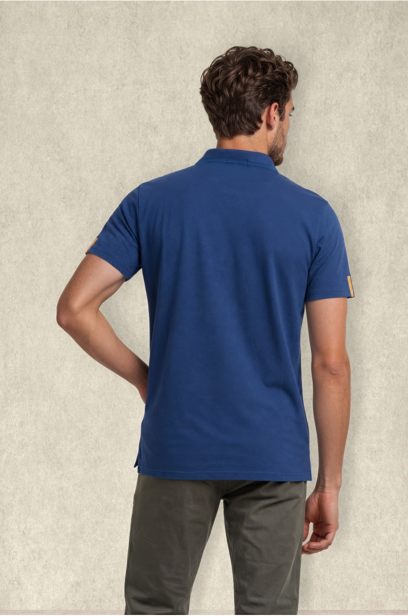 Camiseta azul marino estampado logo vintage – Old Rowley vista trasera