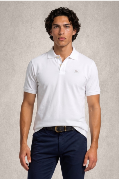 Polo Old Rowley de Manga Corta Blanco slim fit - frontal completo