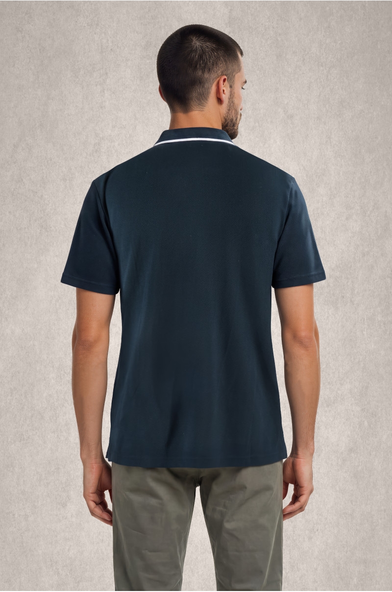 Polo azul marino negro con tapeta geométrica Old Rowley - vista trasera