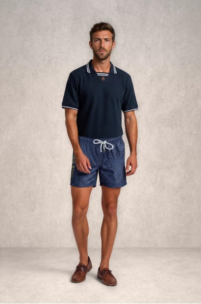 Bañador hombre azul estampado geométrico Old Rowley - vista frontal completa
