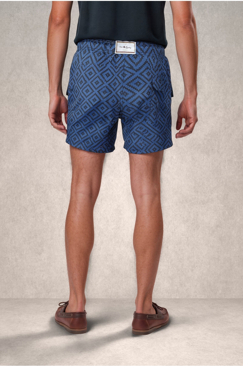 Bañador hombre azul estampado geométrico Old Rowley - vista trasera