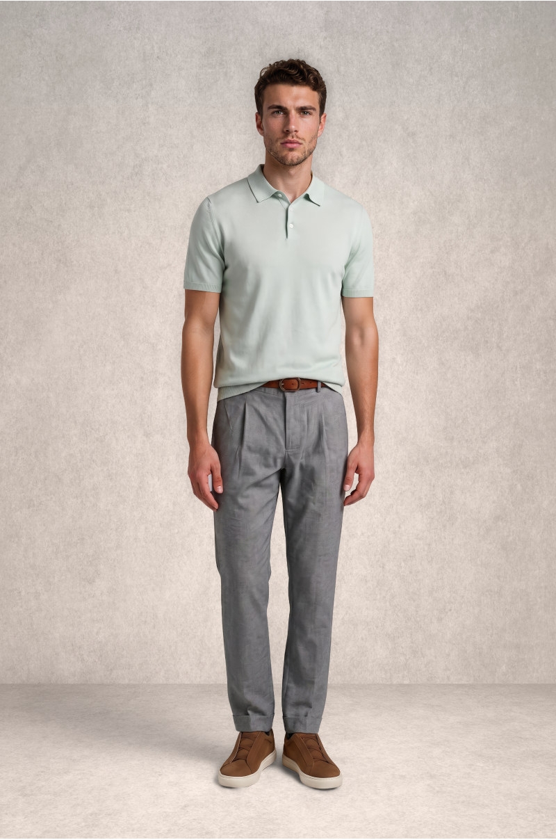 Polo de Punto Verde Agua Claro para Hombre Old Rowley - vista frontal completa