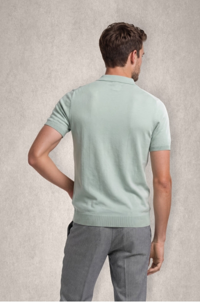 Polo de Punto Verde Agua Claro para Hombre Old Rowley - vista trasera